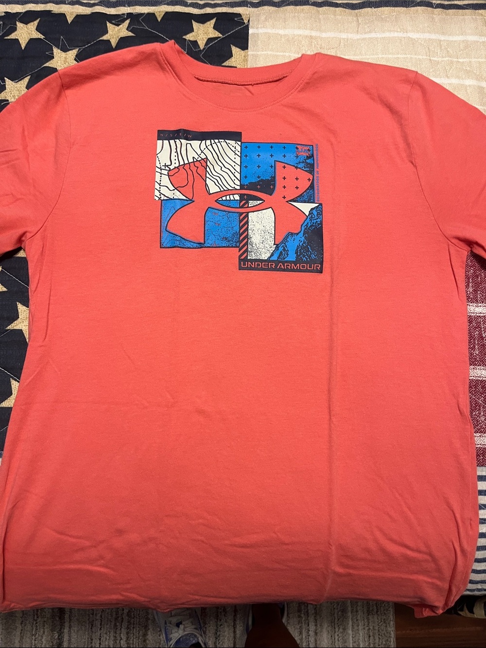 Under Armour Coral Graphic Logo Tee with Blue Accent